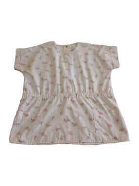Handmade Scrub Top Women 2XL White Pink Floral Drawstring Snap Back Nurse Medica